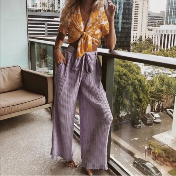 Bogdar charo pleated high waisted wide leg Flowy Pants Lavendar 16747 - Picture 2 of 16